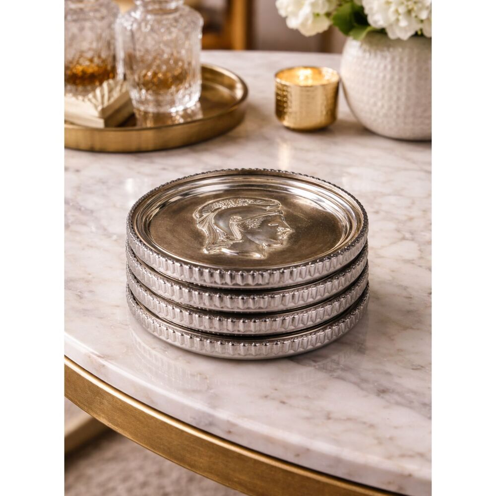 Vintage Mercury Glass Coasters Set of 4 Hollywood Regency Glam Barware Mirrored